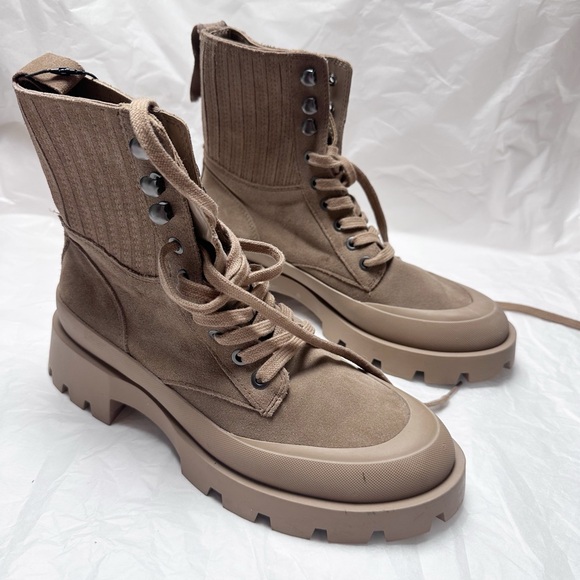 Zara Tan Combat Moto Boots with Chunky Sole - Picture 1 of 7